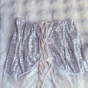 Sequin Lace-Up Mini Skirt